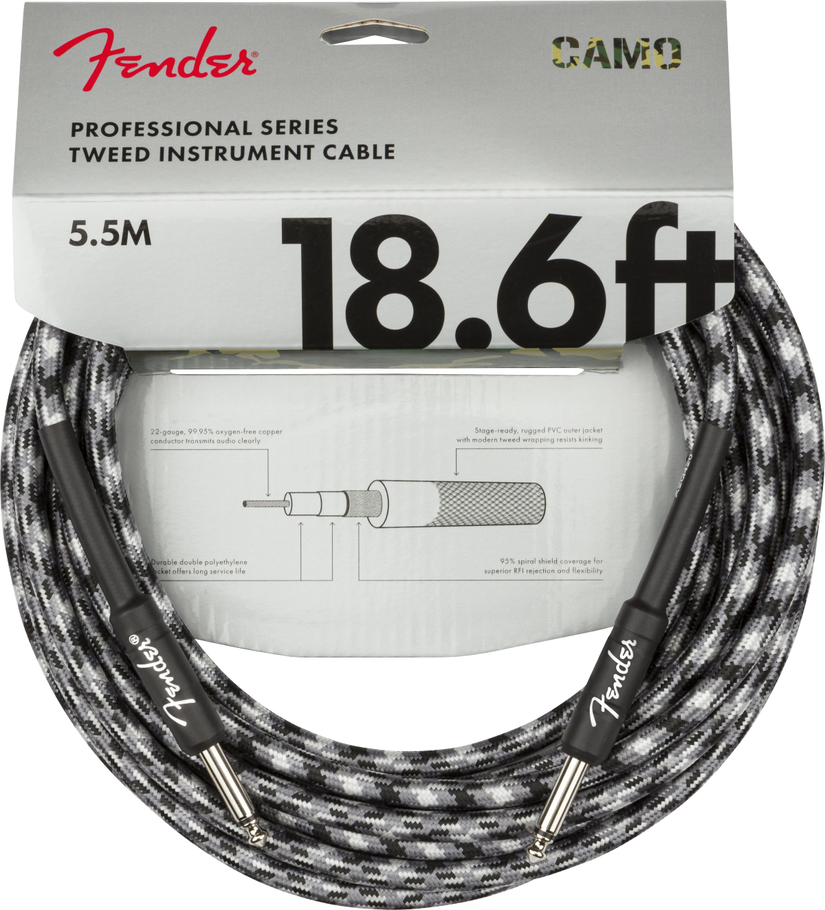 Fender Professional Series Instrument Cable Droit Droit 18.6ft 5.7m Winter Camo - Cable - Main picture