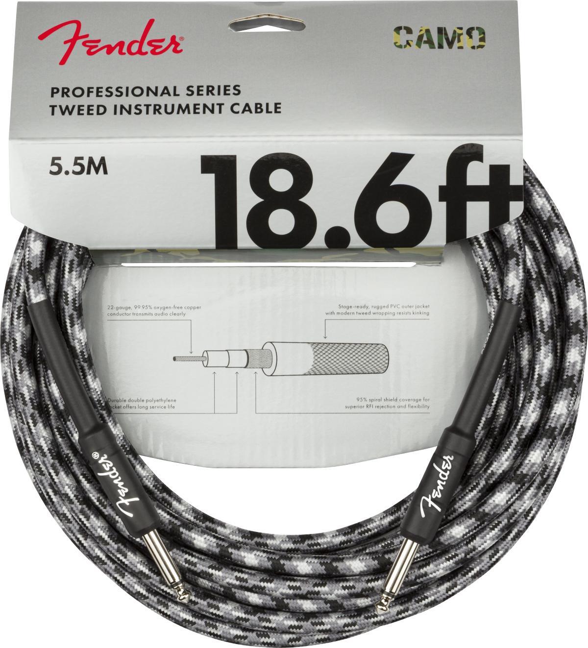 Cable Fender Professional Series Instrument Cable, Straight/Straight, 18.6ft - Winter Camo