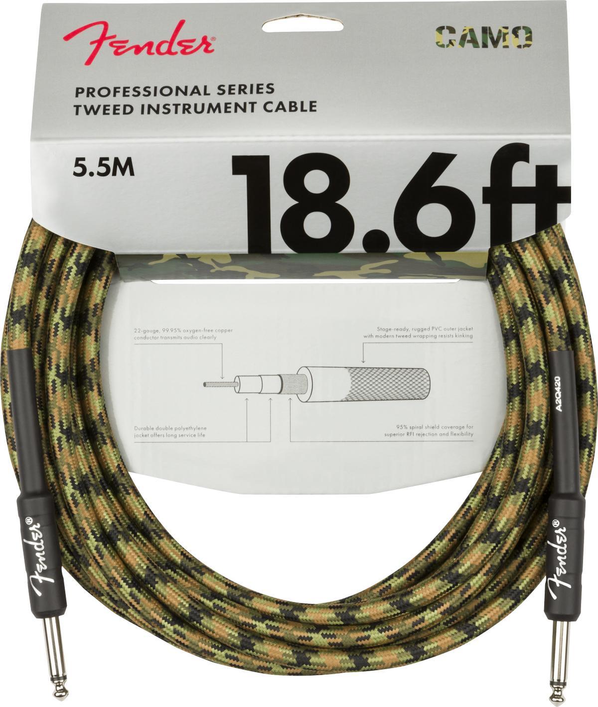 Cable Fender Professional Series Instrument Cable, Straight/Straight, 18.6ft - Woodland Camo