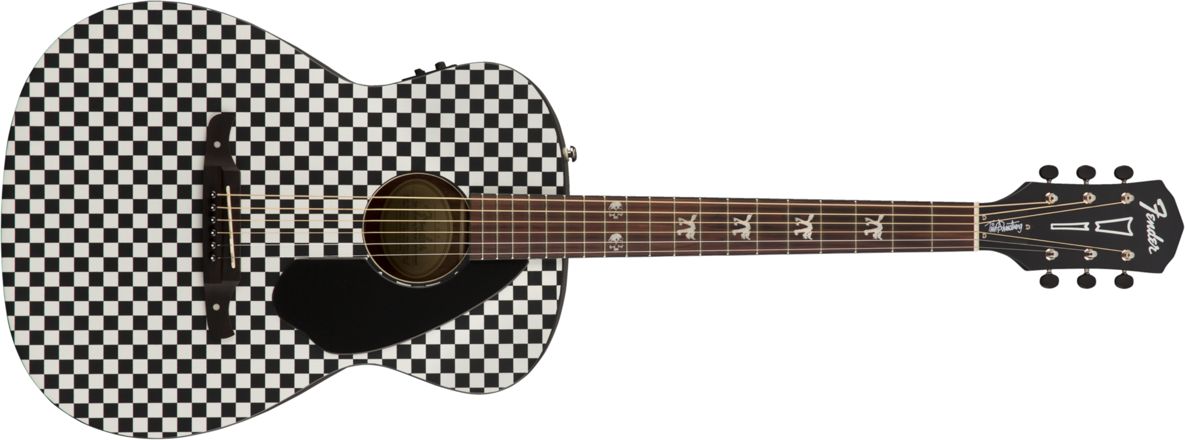 Fender Tim Armstrong Hellcat Epicea Acajou Wal - Checkerboard White/black - Electro acoustic guitar - Main picture