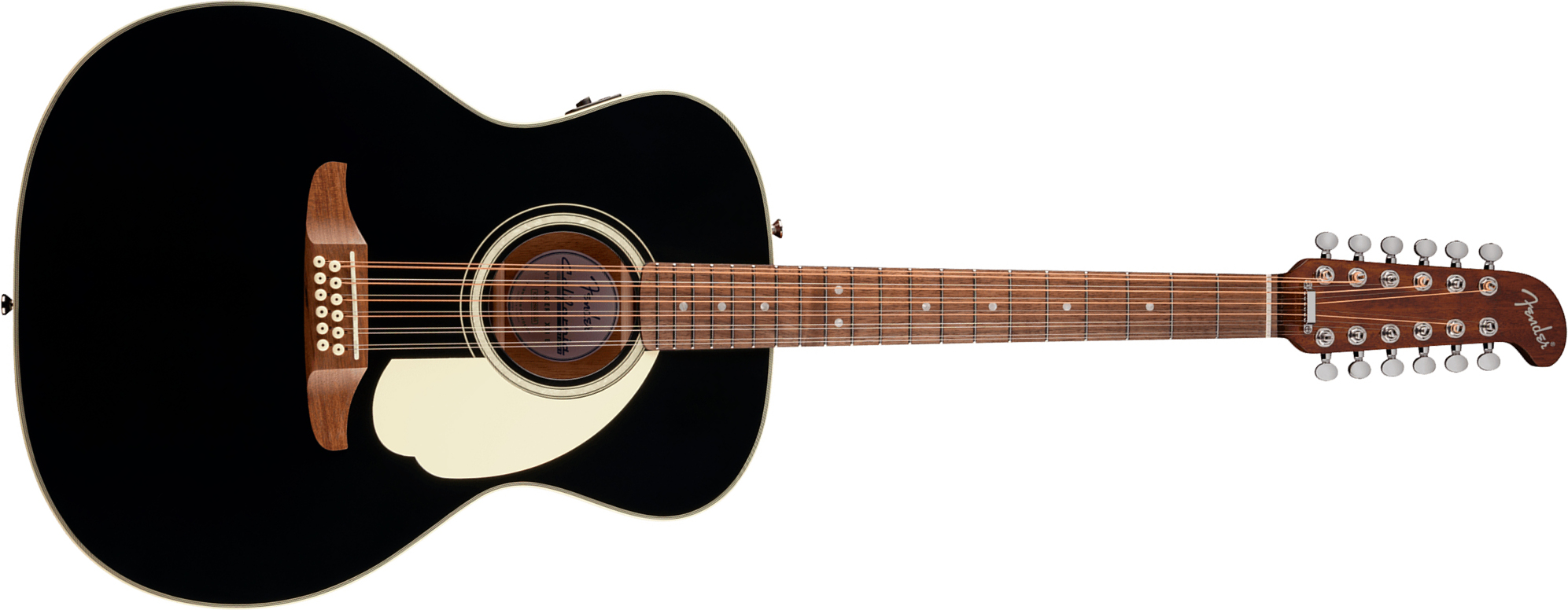Fender Villager Deluxe E California Orchestra Om 12c Shsc Epicea Acajou Noy - Black - Folk guitar - Main picture