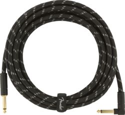Cable Fender Deluxe Instrument Cable, 15ft, Straight/Angle - Black Tweed