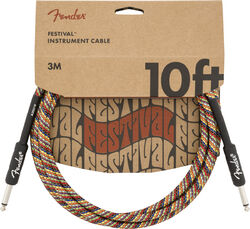 Cable Fender Festival Pure Hemp Instrument Cable, Straight/Straight, 10ft - Rainbow