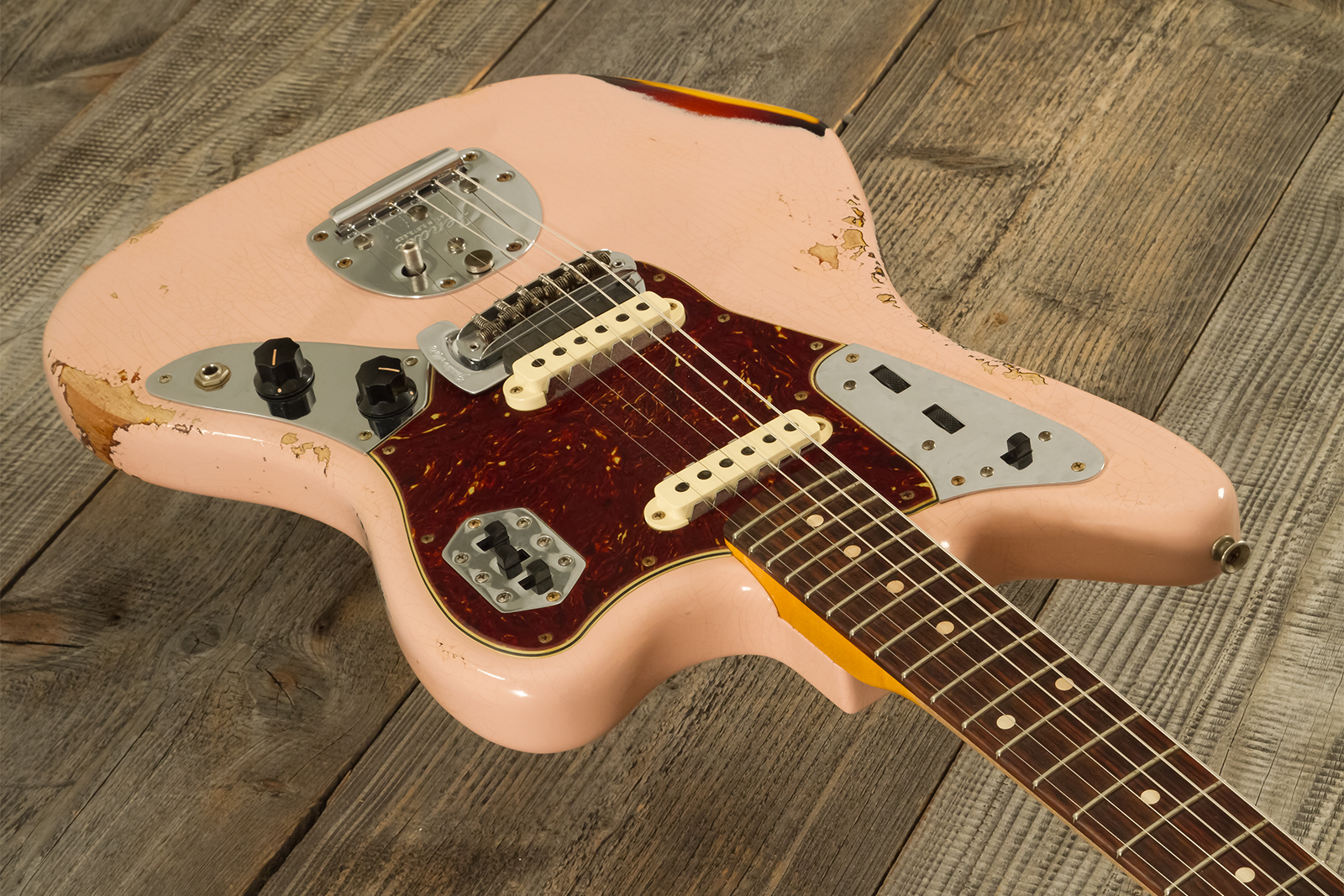 Fender Custom Shop Jaguar 1962 Shsc 2s Trem Rw #r141280 - Heavy Relic Shell Pink O. 3-color Sunburst - Retro rock electric guitar - Variation 2