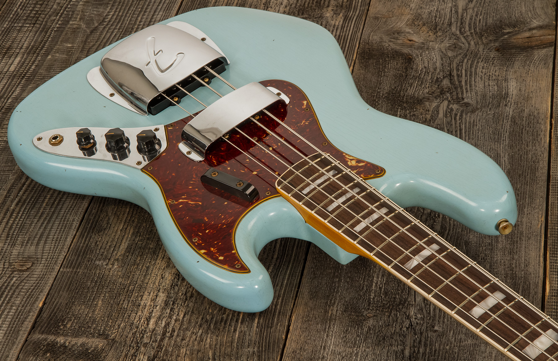 Fender Custom Shop Jazz Bass 1966 Rw #cz553892 - Journeyman Relic Daphne Blue - Solid body electric bass - Variation 1