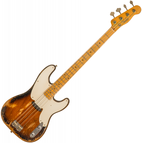 Basse électrique solid body Fender Custom Shop 1955 Precision Bass Masterbuilt Denis Galuszka #XN3431 - Heavy relic 2-color sunburst