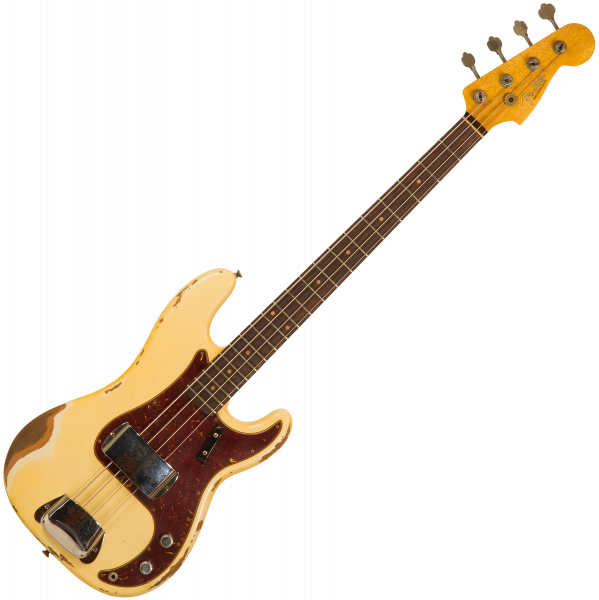 Solid body electric bass Fender Custom Shop 1960 Precision Bass #CZ564394 - Heavy relic aged vintage white