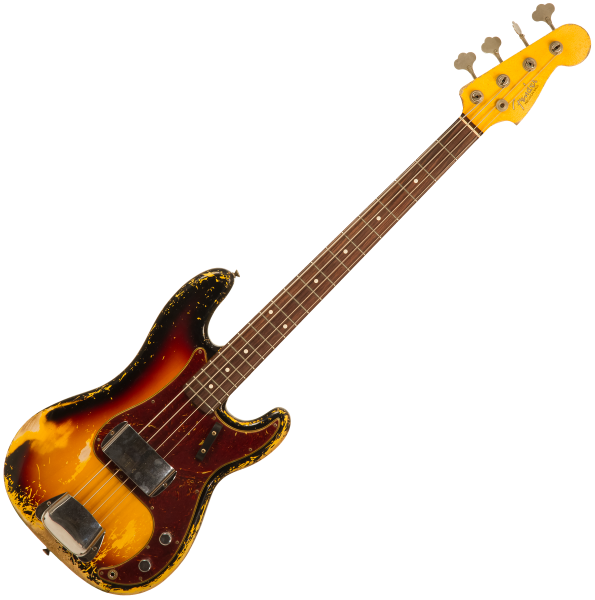Basse électrique solid body Fender Custom Shop 1962 Precision Bass Masterbuilt Denis Galuszka #R119482 - Heavy relic 3-color sunburst