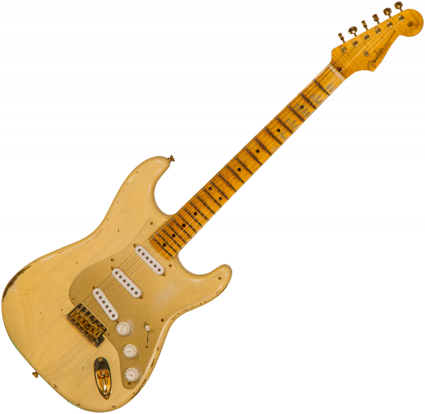 Solid body electric guitar Fender '55 Bone Tone Strat Ltd #CZ554628 - Relic honey blonde w/ gold hardware