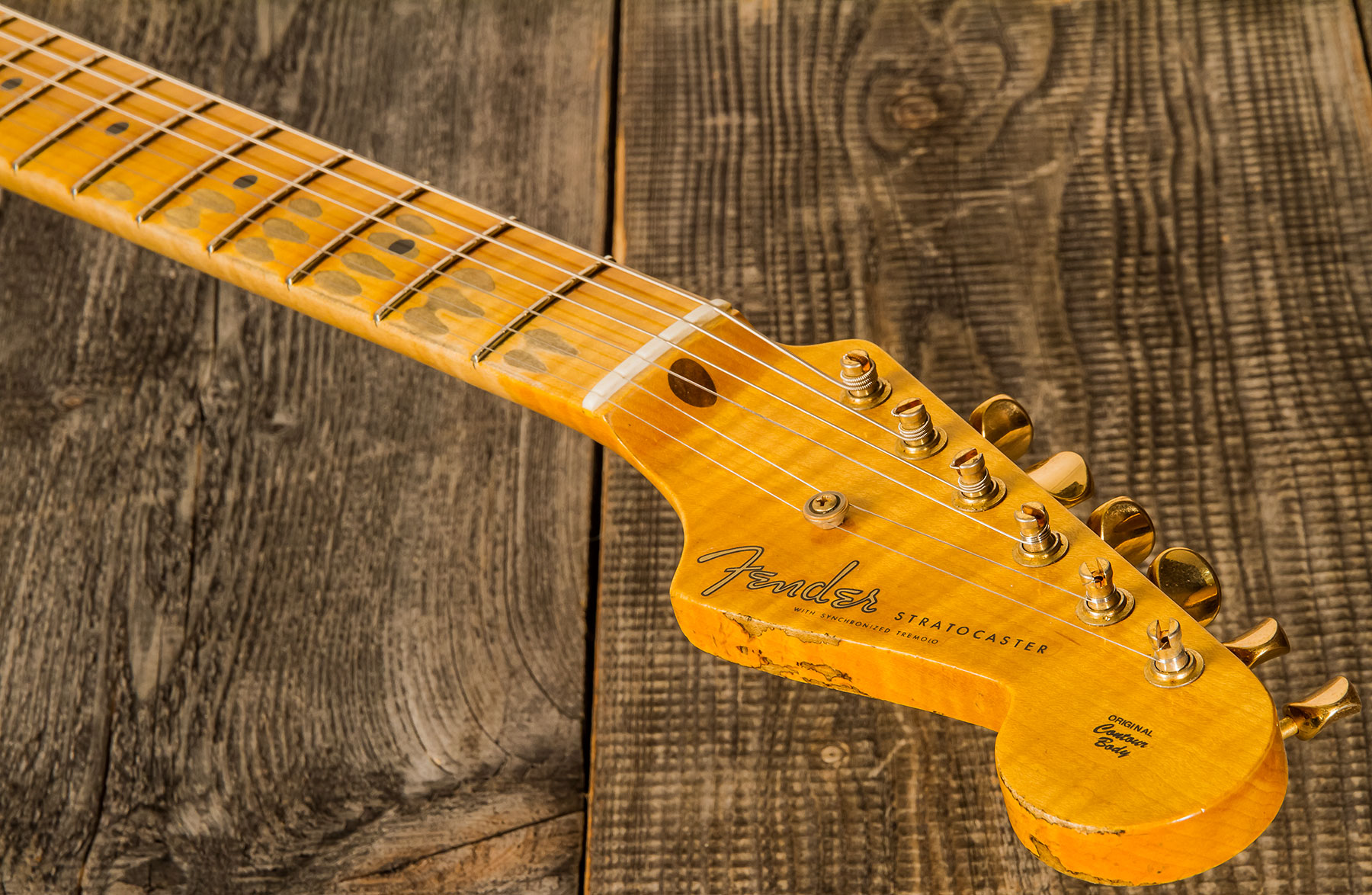 Fender Custom Shop Strat 1955 Bone Tone Usa 3s Trem Mn #cz554628 - Relic Honey Blonde W/ Gold Hardware - Str shape electric guitar - Variation 4