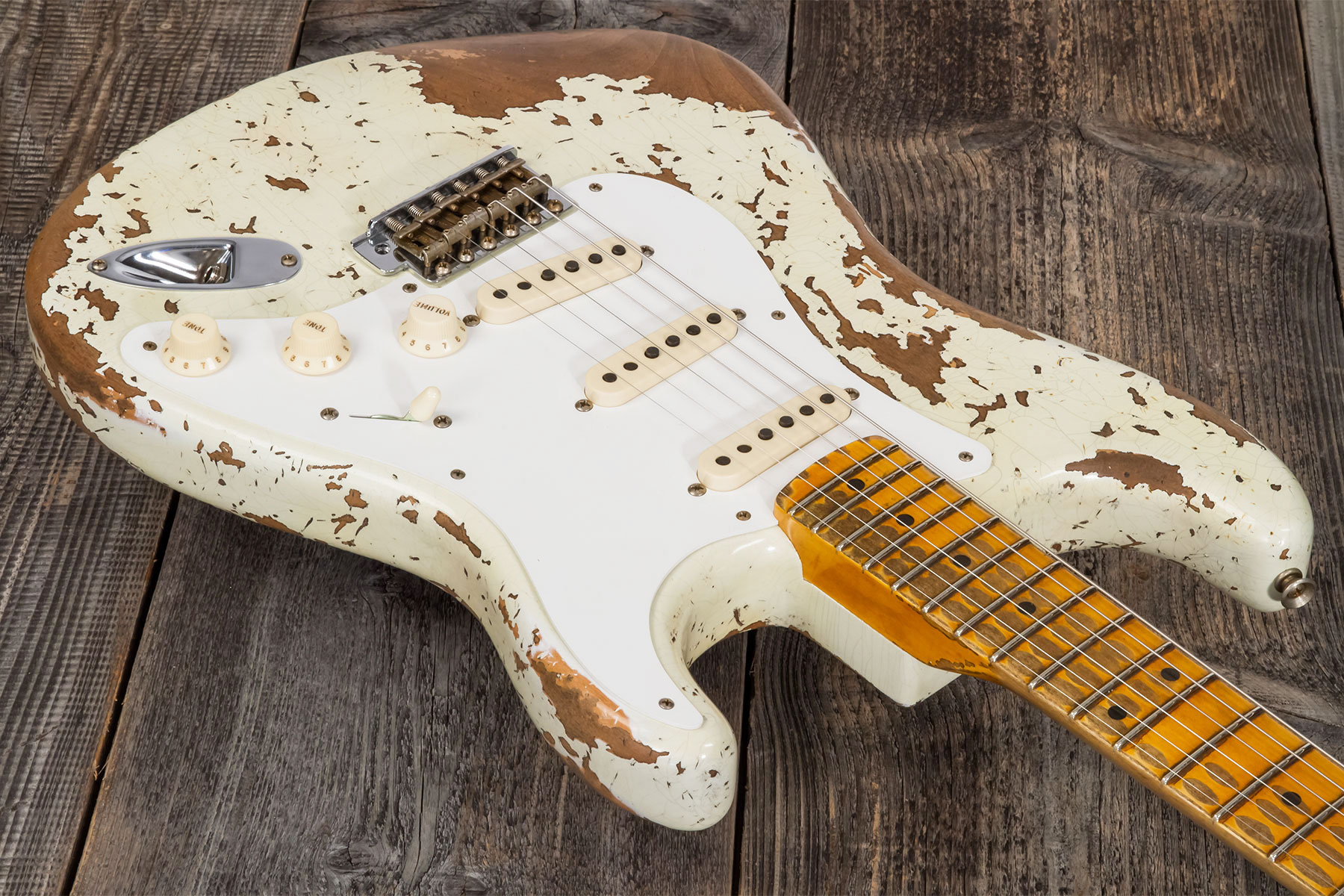 Fender Custom Shop Strat 1956 3s Trem Mn #cz568636 - Super Heavy Relic Aged India Ivory - Str shape electric guitar - Variation 2