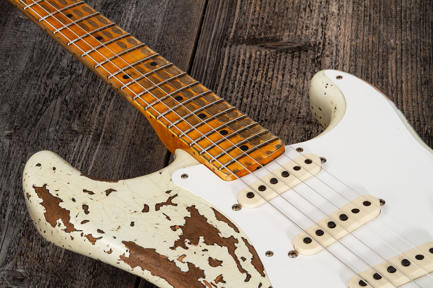 Fender Custom Shop Strat 1956 3s Trem Mn #cz568636 - Super Heavy Relic Aged India Ivory - Str shape electric guitar - Variation 3