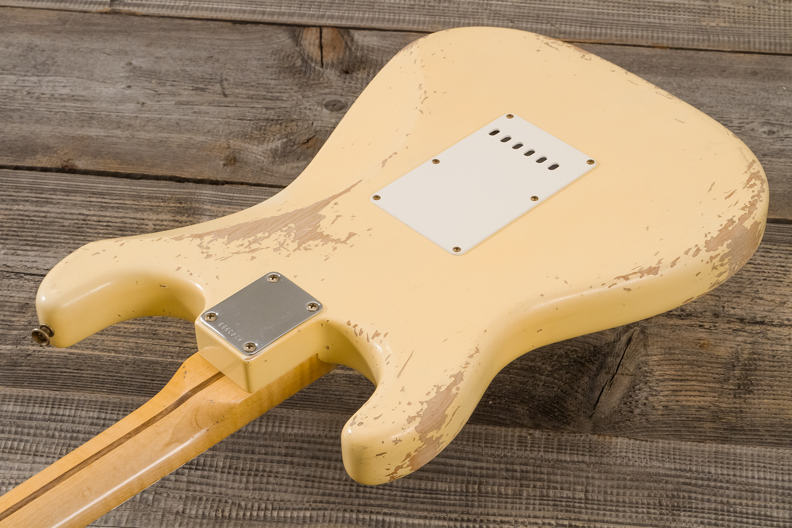 Fender Custom Shop Strat 1956 Hss Trem Mn #r143989 - Relic Vintage White - Str shape electric guitar - Variation 6
