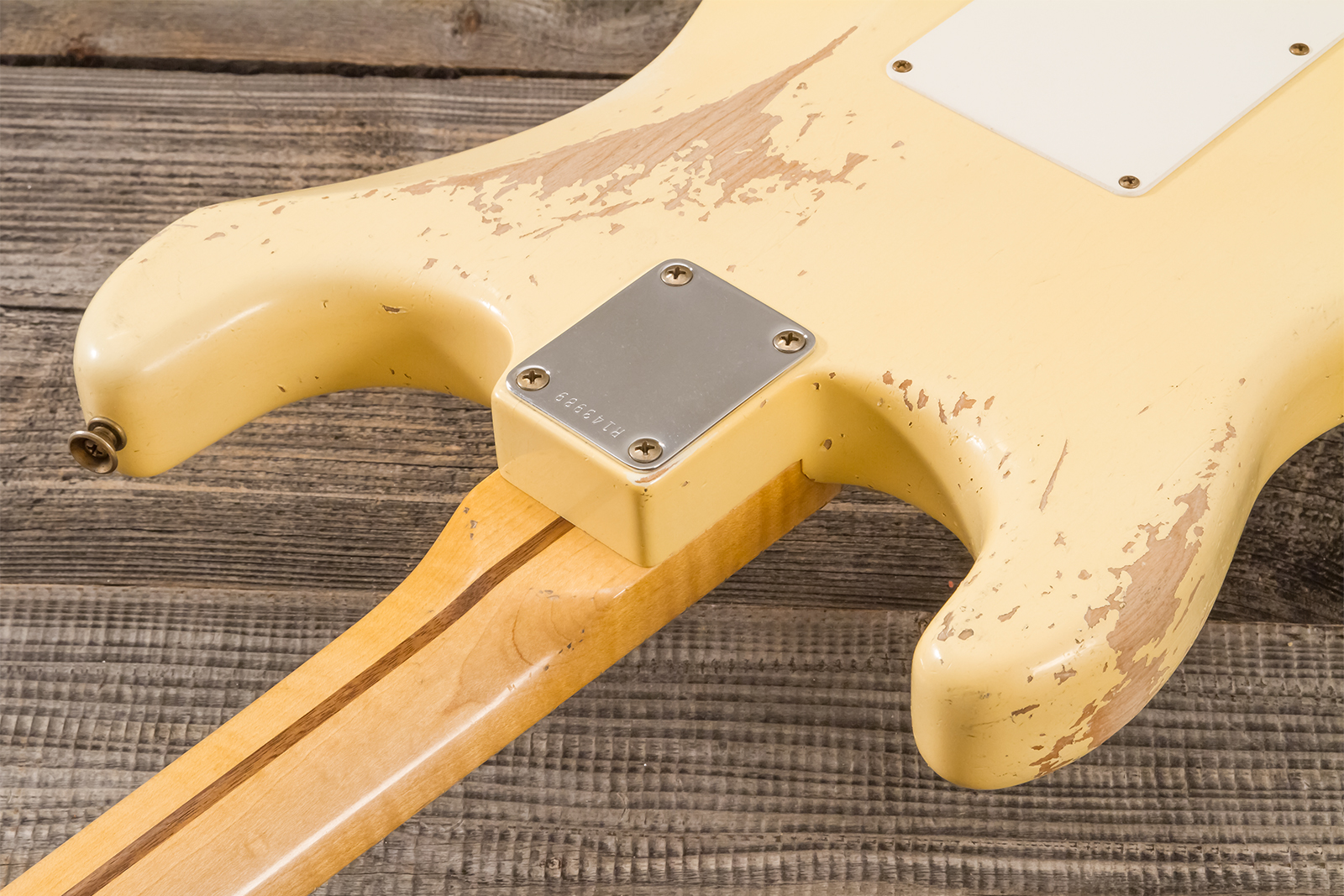 Fender Custom Shop Strat 1956 Hss Trem Mn #r143989 - Relic Vintage White - Str shape electric guitar - Variation 7