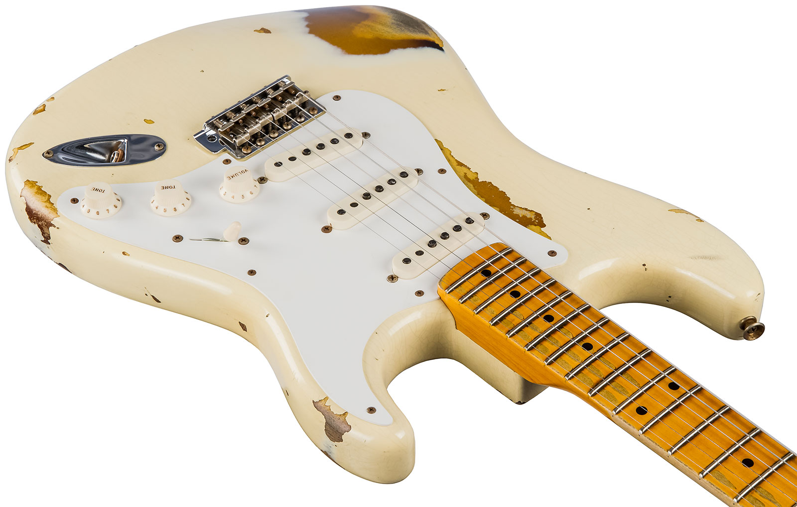 Fender Custom Shop Strat 1956 3s Trem Mn #cz550419 - Heavy Relic Vintage White Over Sunburst - Tel shape electric guitar - Variation 2