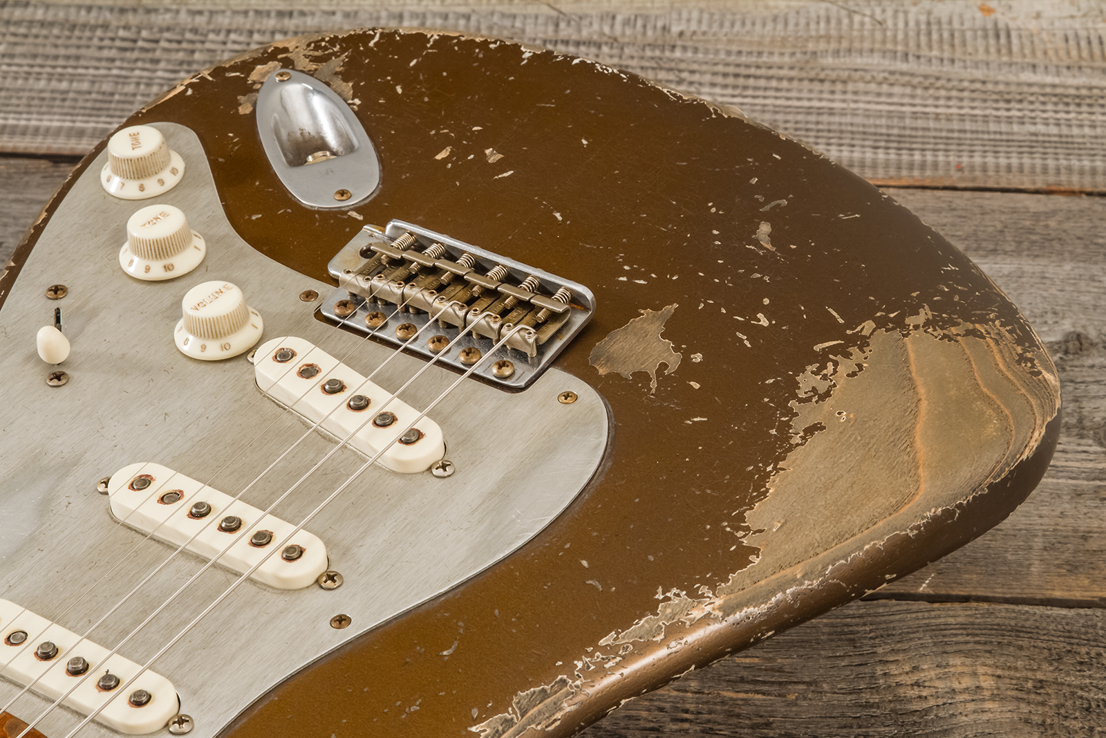 Fender Custom Shop Strat 1957 Masterbuilt D.wilson 3s Trem Mn #cz578116 - Relic Bronze - Str shape electric guitar - Variation 2