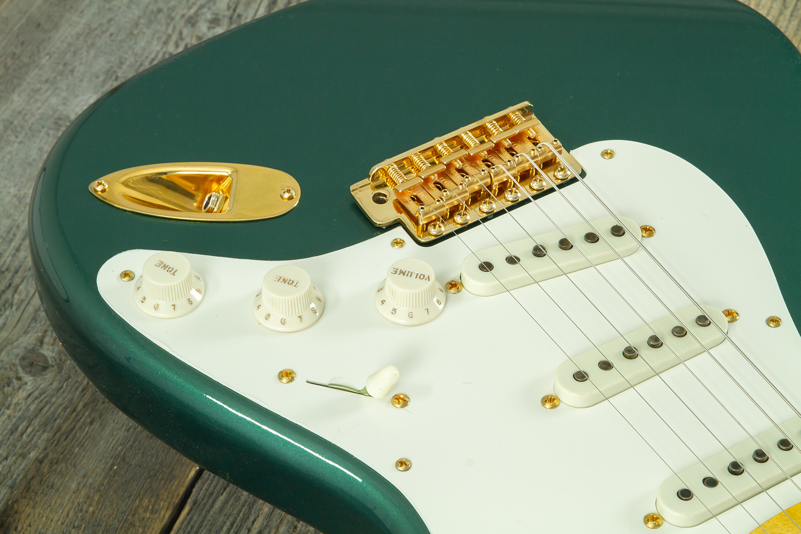 Fender Custom Shop Strat 1957 Vintage Custom 3s Trem Mn #r145062 - Time Capsule Sherwood Green Metallic - Str shape electric guitar - Variation 3