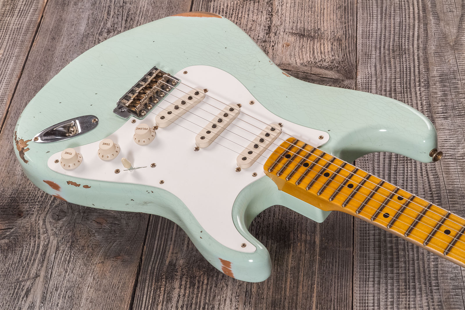 Fender Custom Shop Strat 1958 3s Trem Mn #cz572338 - Relic Aged Surf Green - Str shape electric guitar - Variation 2