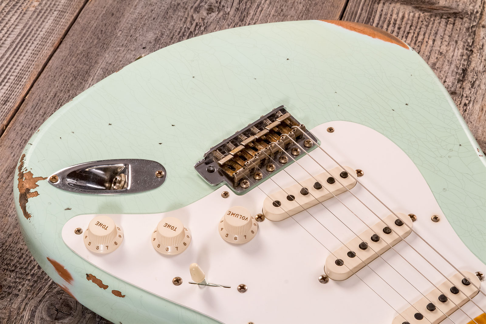 Fender Custom Shop Strat 1958 3s Trem Mn #cz572338 - Relic Aged Surf Green - Str shape electric guitar - Variation 3