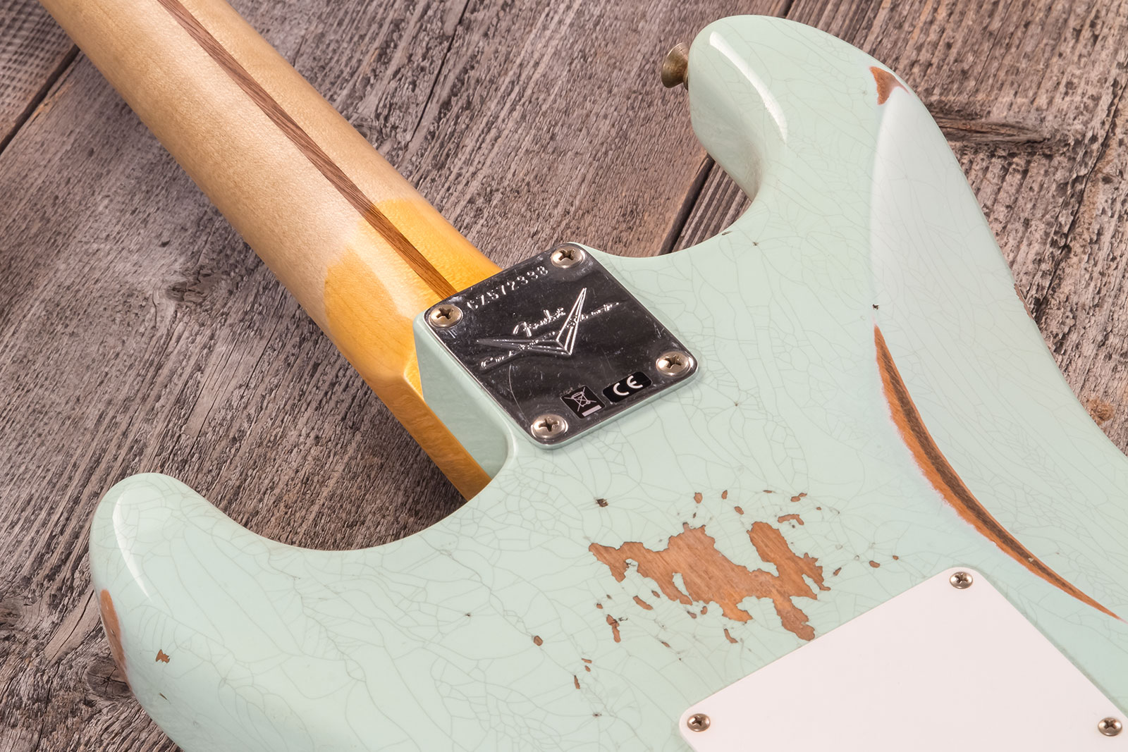 Fender Custom Shop Strat 1958 3s Trem Mn #cz572338 - Relic Aged Surf Green - Str shape electric guitar - Variation 7
