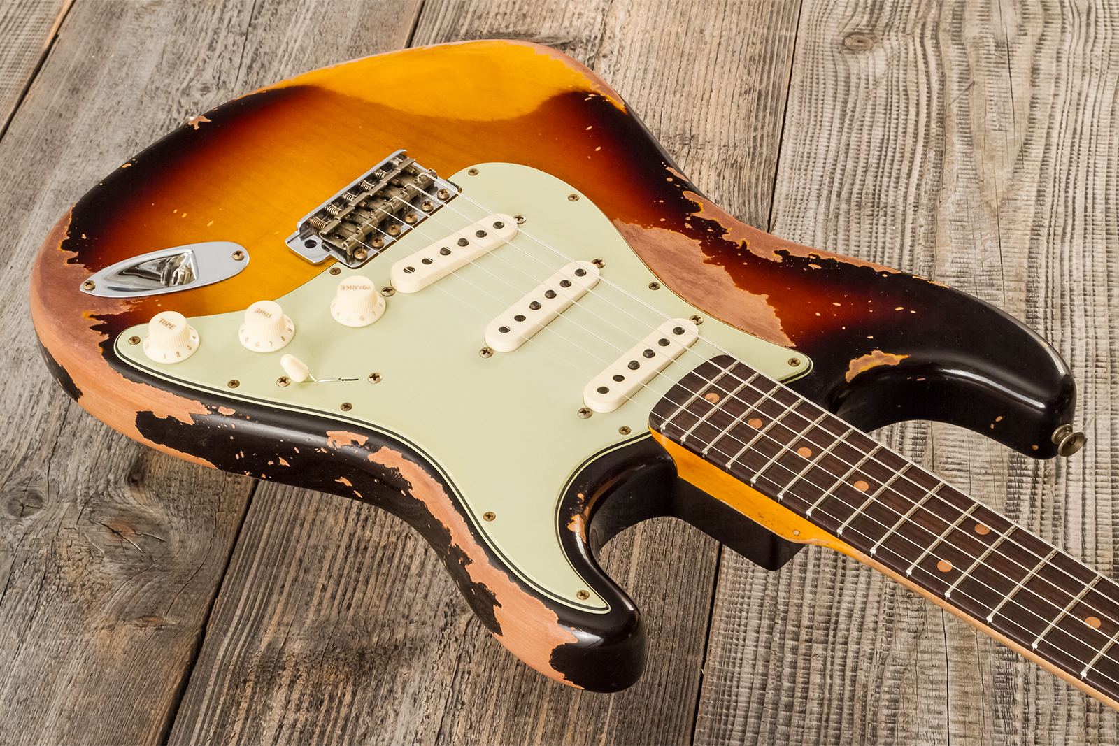 Fender Custom Shop Strat 1959 3s Trem #cz583182 - Super Heavy Relic Chocolate 3-color Sunburst - Str shape electric guitar - Variation 2