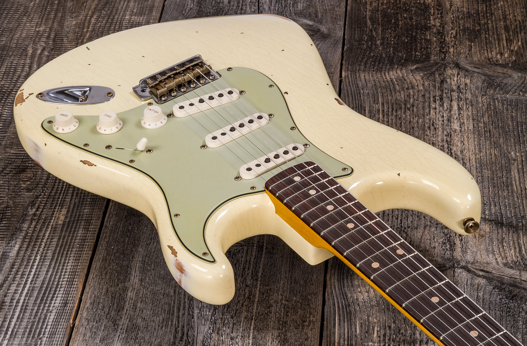 Fender Custom Shop Strat 1959 3s Trem Rw #r117393 - Relic Aged Vintage White - Str shape electric guitar - Variation 2