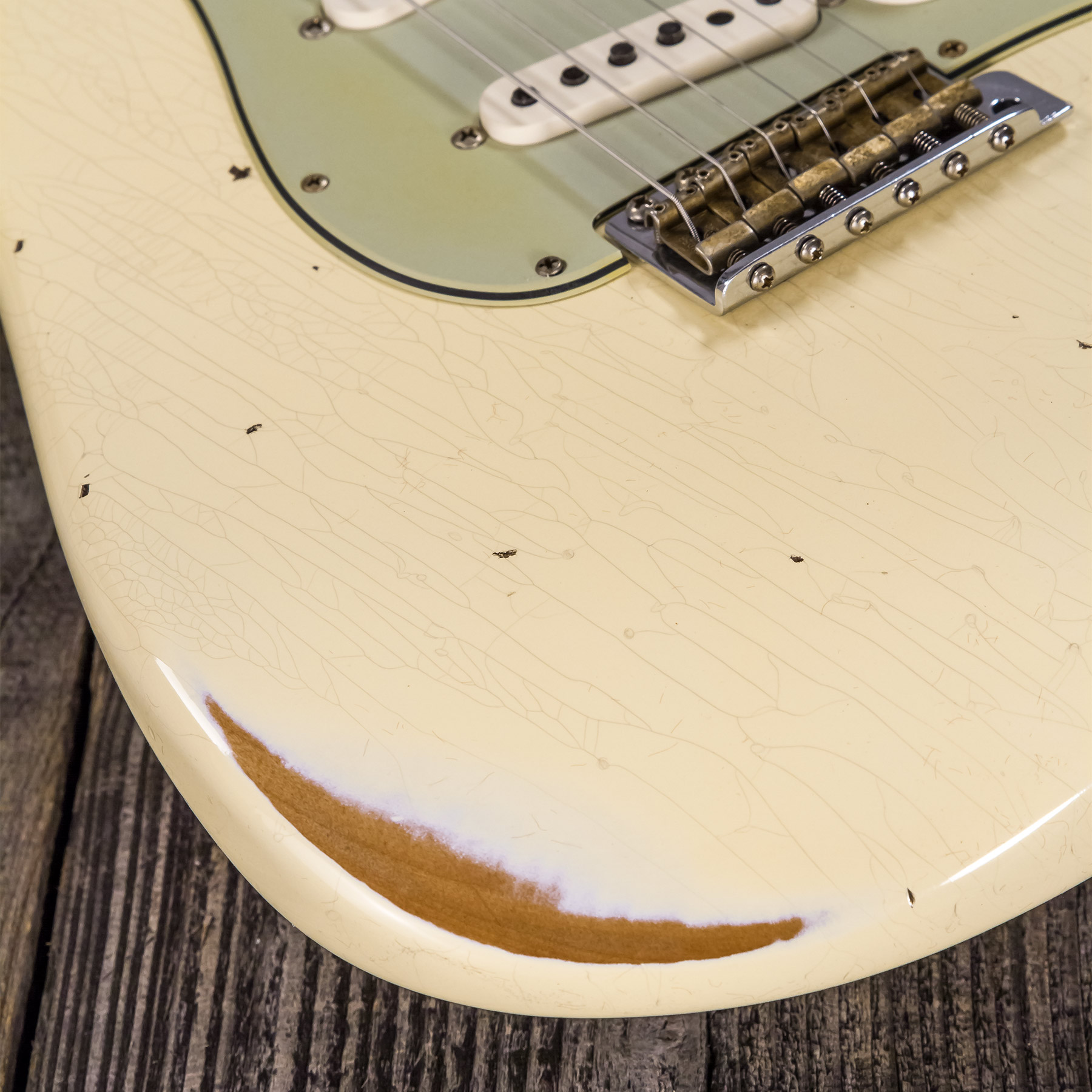 Fender Custom Shop Strat 1959 3s Trem Rw #r117393 - Relic Aged Vintage White - Str shape electric guitar - Variation 5