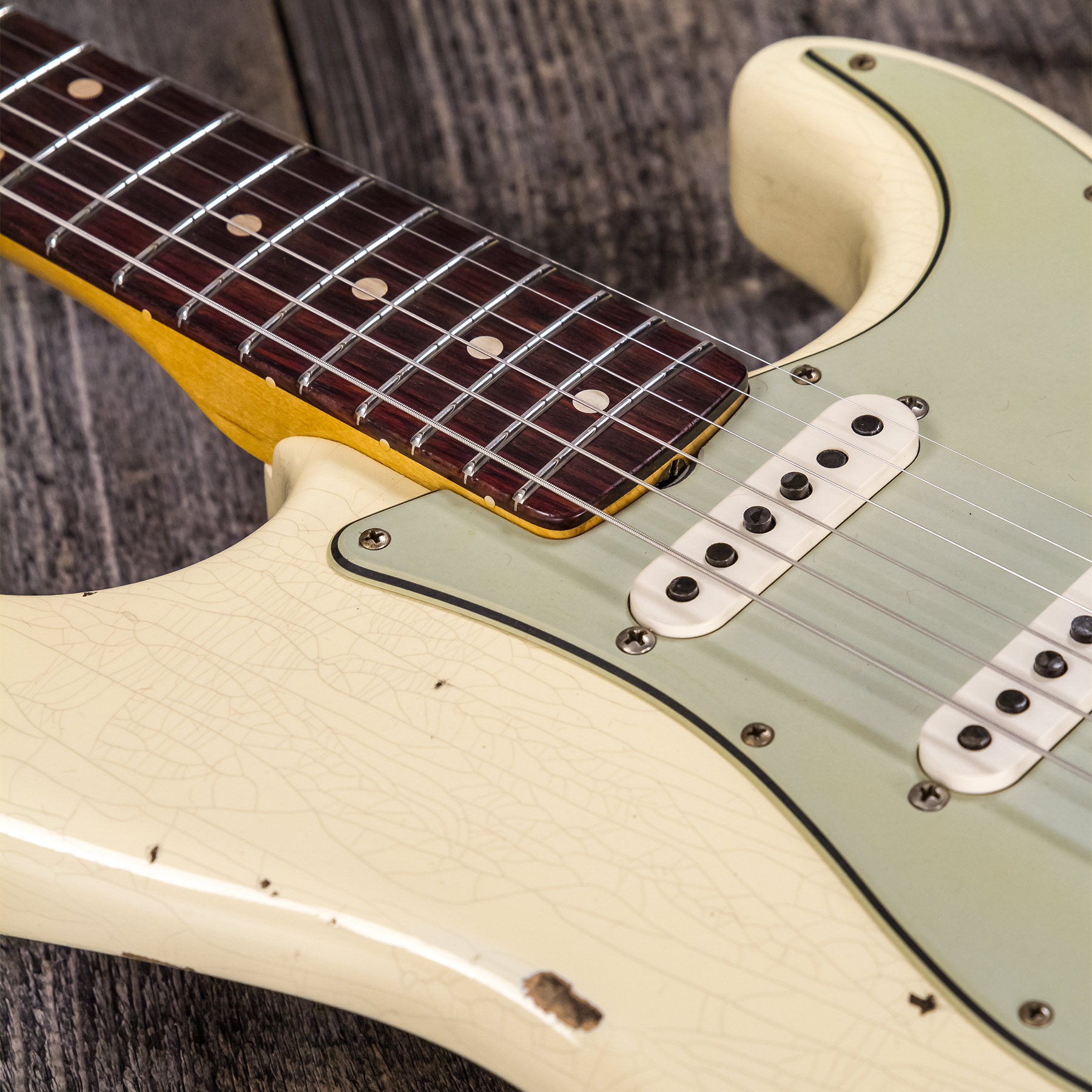 Fender Custom Shop Strat 1959 3s Trem Rw #r117393 - Relic Aged Vintage White - Str shape electric guitar - Variation 7