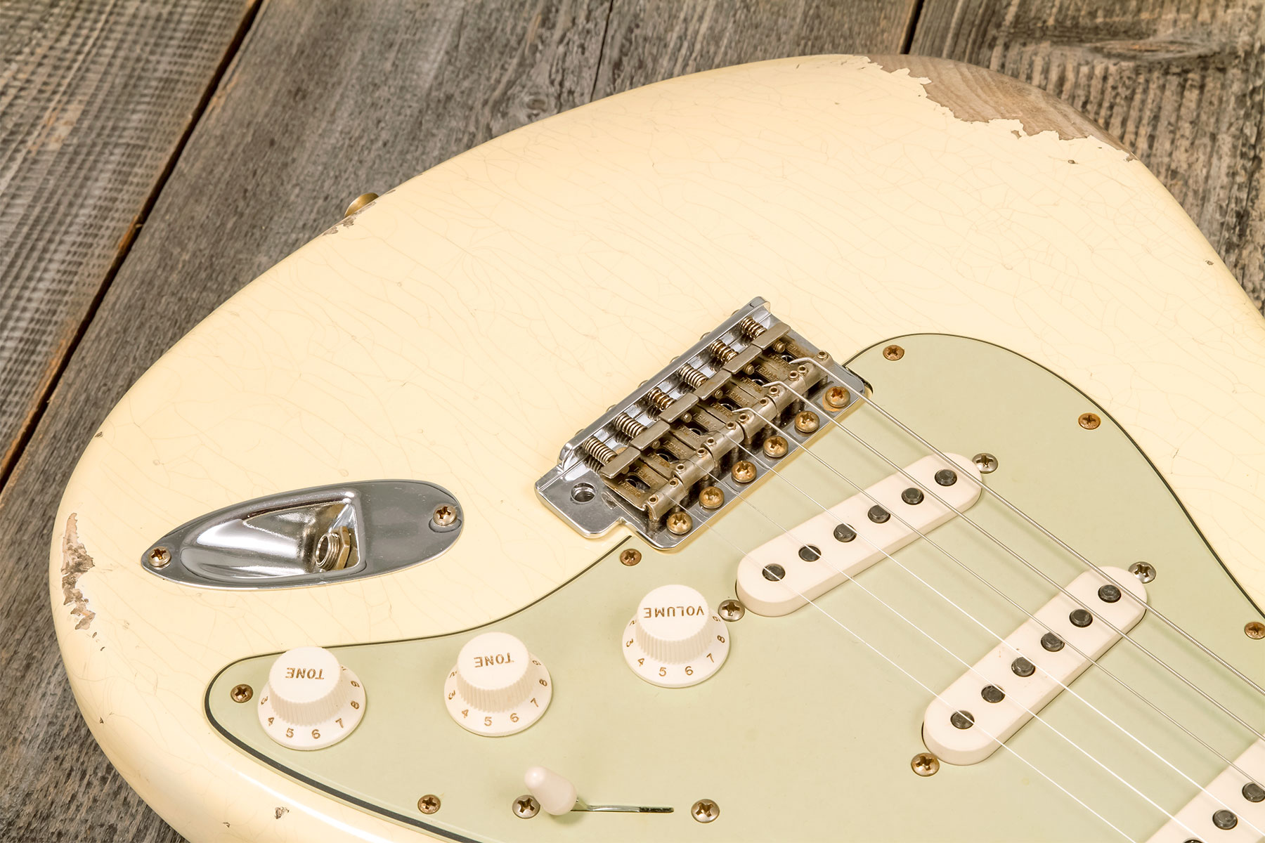 Fender Custom Shop Strat 1959 3s Trem Rw #r133800 - Relic Antique Vintage White - Str shape electric guitar - Variation 3