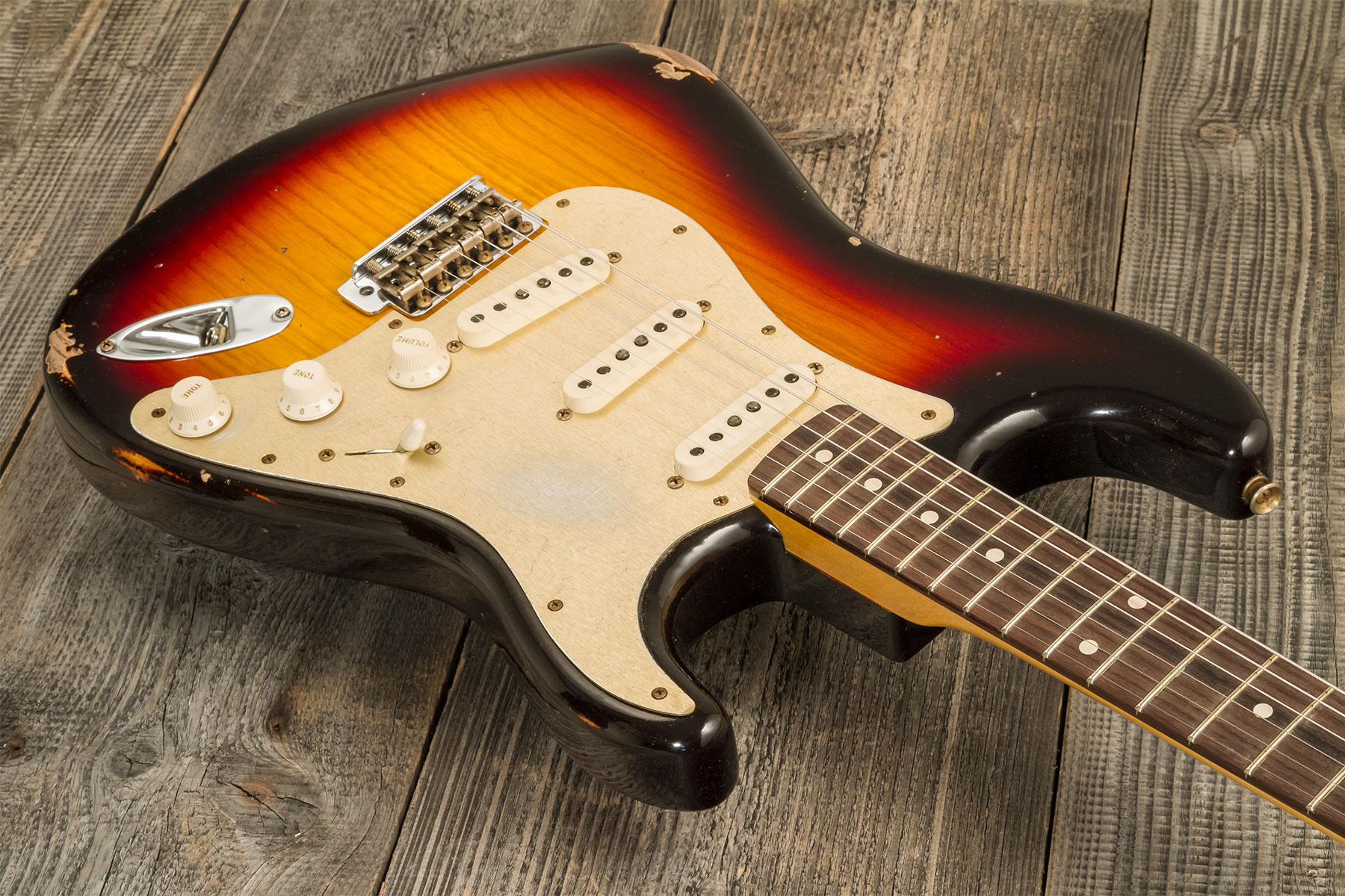 Fender Custom Shop Strat 1959 3s Trem Rw #r134762 - Relic Chocolate 3-color Sunburst - Str shape electric guitar - Variation 2