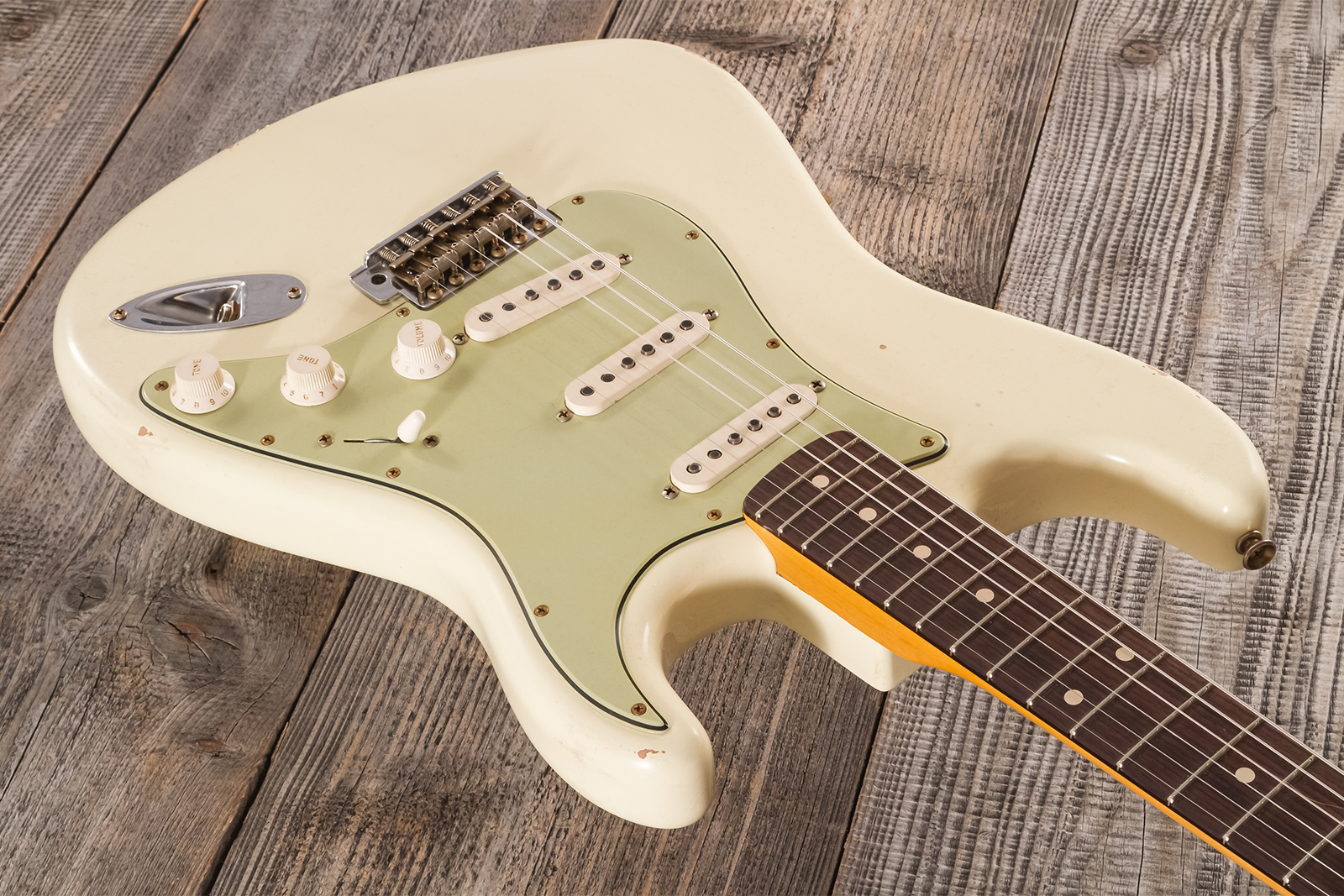 Fender Custom Shop Strat 1959 Masterbuilt D.brown 3s Trem Rw #r143697 - Journeyman Relic Vintage White - Str shape electric guitar - Variation 2