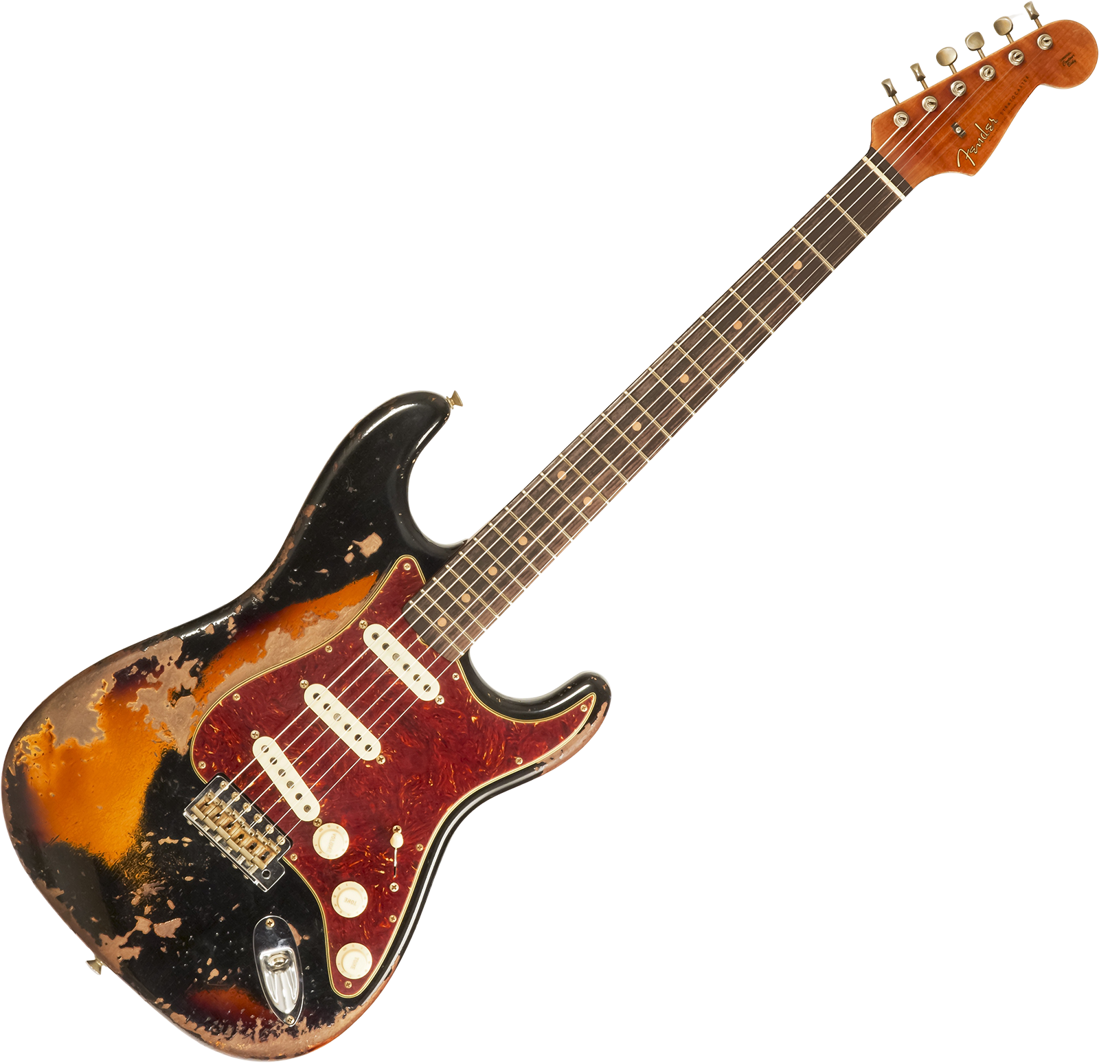 Fender Custom Shop Strat 1960 Roasted 3s Trem Rw #cz581166 - Super Heavy Relic Black O. 2-color Sunburst - Str shape electric guitar - Variation 1