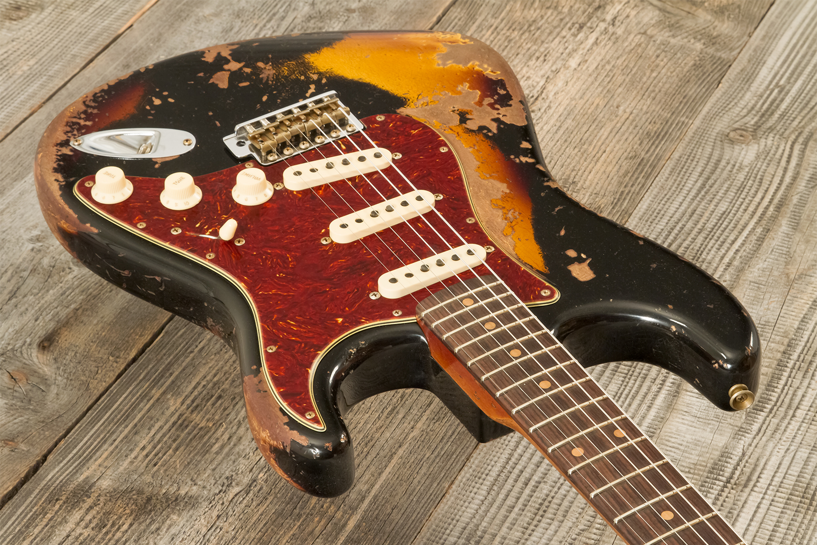 Fender Custom Shop Strat 1960 Roasted 3s Trem Rw #cz581166 - Super Heavy Relic Black O. 2-color Sunburst - Str shape electric guitar - Variation 3