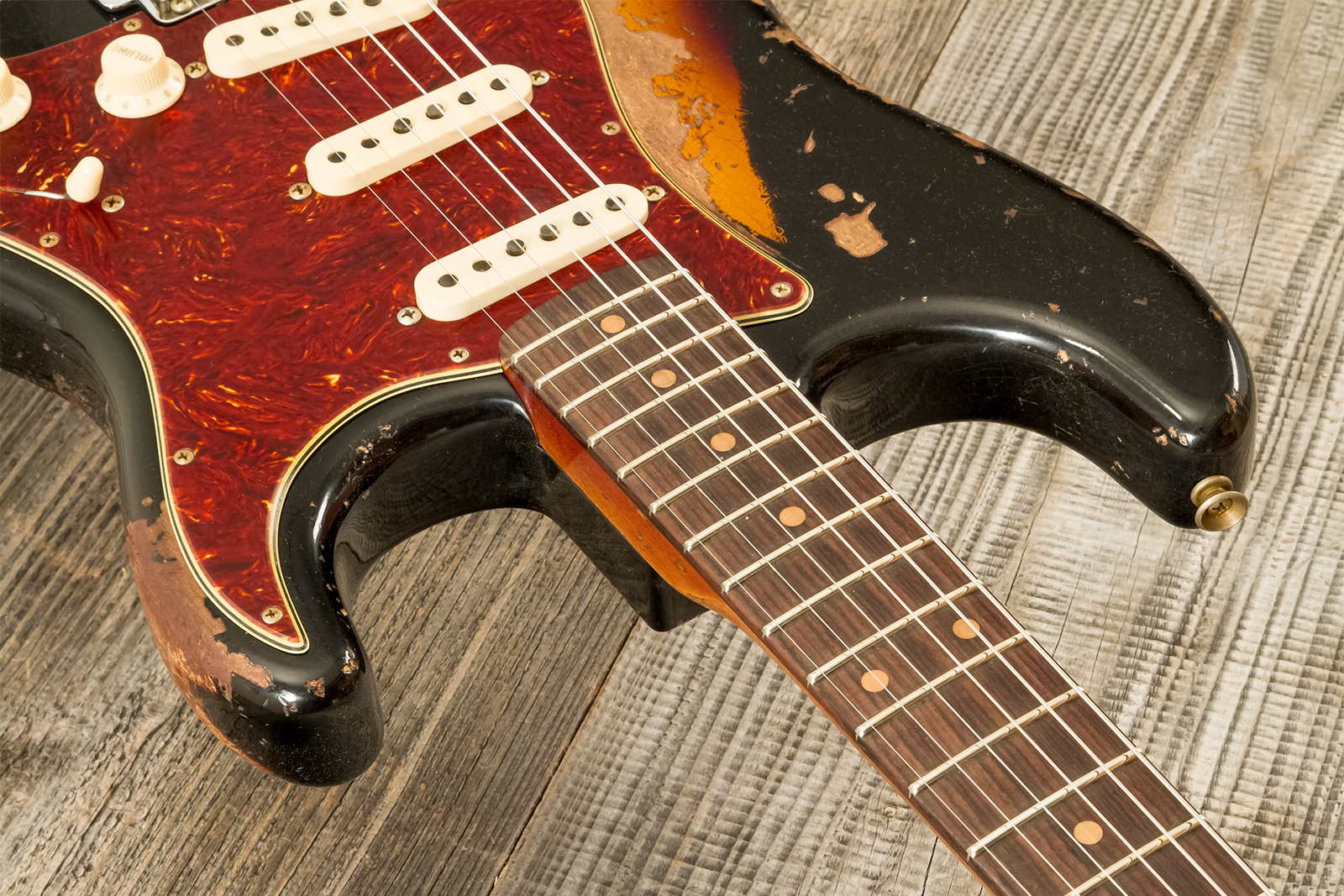 Fender Custom Shop Strat 1960 Roasted 3s Trem Rw #cz581166 - Super Heavy Relic Black O. 2-color Sunburst - Str shape electric guitar - Variation 5