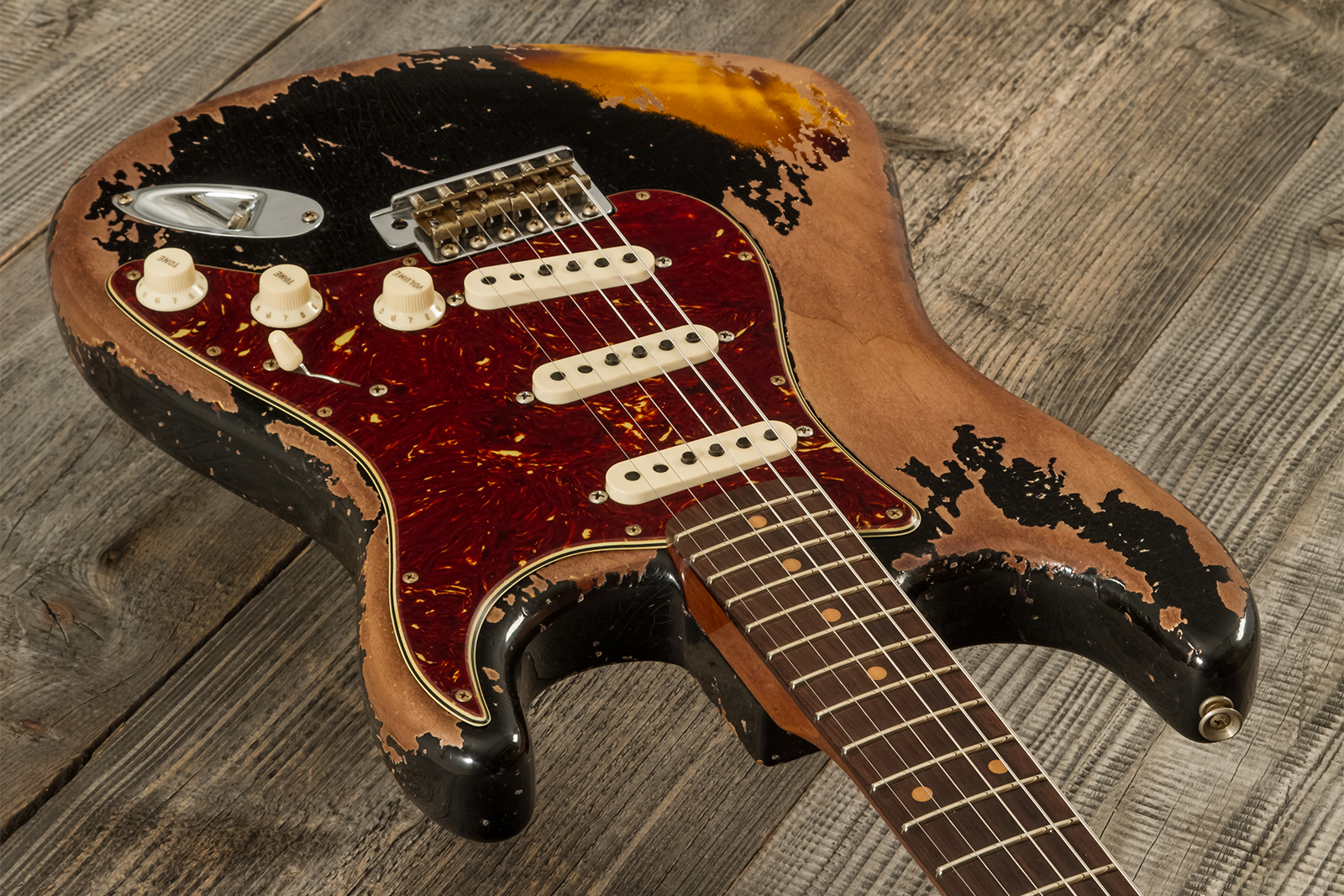 Fender Custom Shop Strat 1960 Roasted 3s Trem Rw #cz581210 - Super Heavy Relic Black O. 2-color Sunburst - Str shape electric guitar - Variation 2