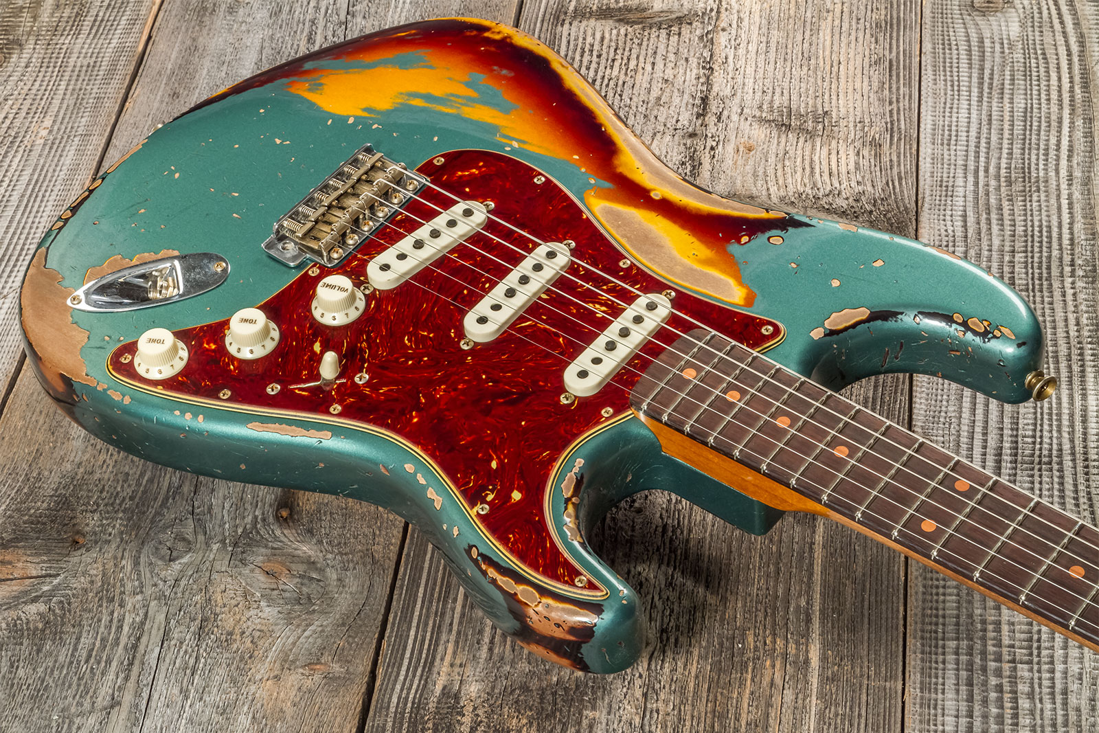 Fender Custom Shop Strat 1961 3s Trem Rw #cz573502 - Super Heavy Relic Sherwood Green Metallic O. 3-cs - Str shape electric guitar - Variation 2