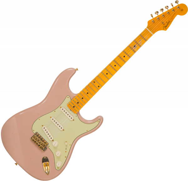 Solid body electric guitar Fender Custom Shop '62 Bone Tone Stratocaster #CZ561198 - Journeyman relic dirty shell pink