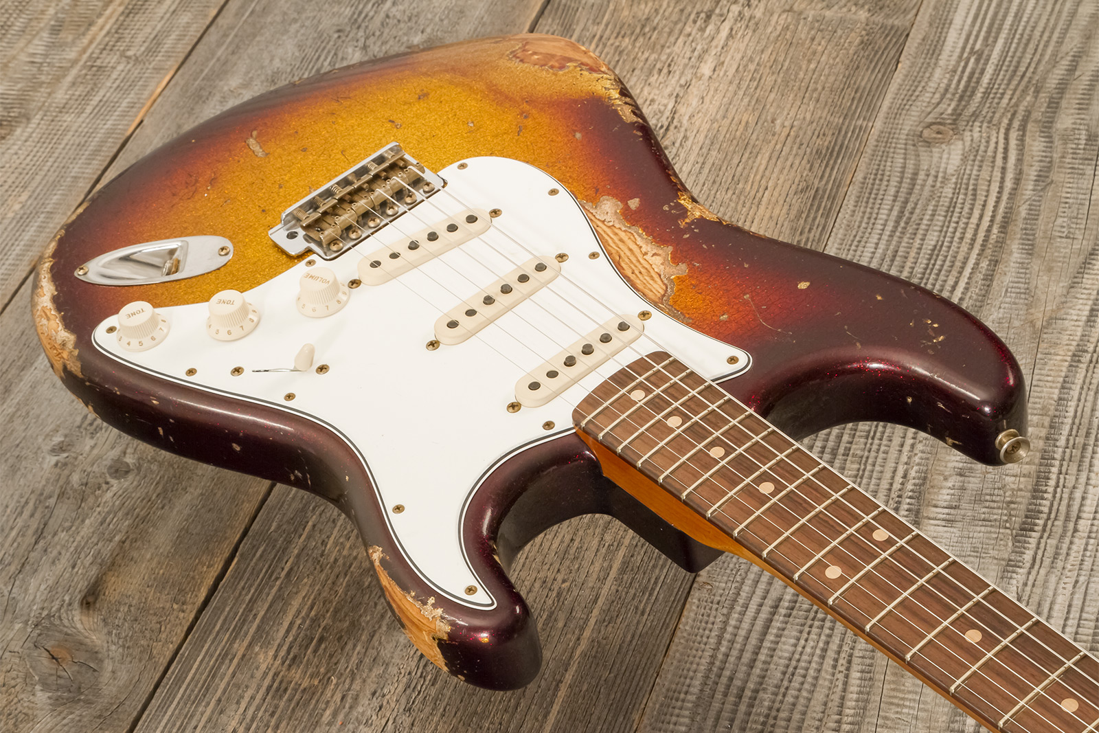 Fender Custom Shop Strat 1963 3s Trem Rw #r141255 - Super Heavy Relic Sparkle 3-color Sunburst - Str shape electric guitar - Variation 4