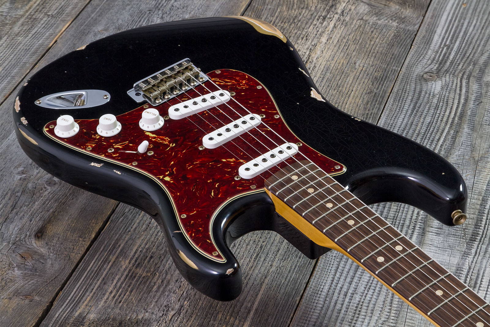 Fender Custom Shop Strat 1963 3s Trem Rw #r143861 - Relic Black O. Hle Gold - Str shape electric guitar - Variation 2