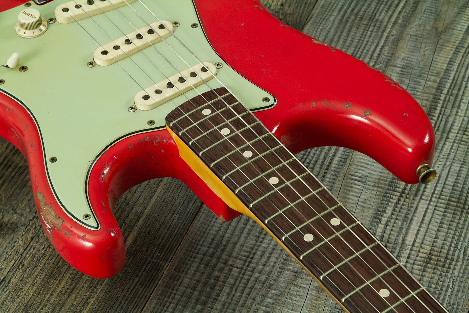 Fender Custom Shop Strat 1963 Mb A.macnutt 3s Trem Rw #r144111 - Relic Fiesta Red - Str shape electric guitar - Variation 6