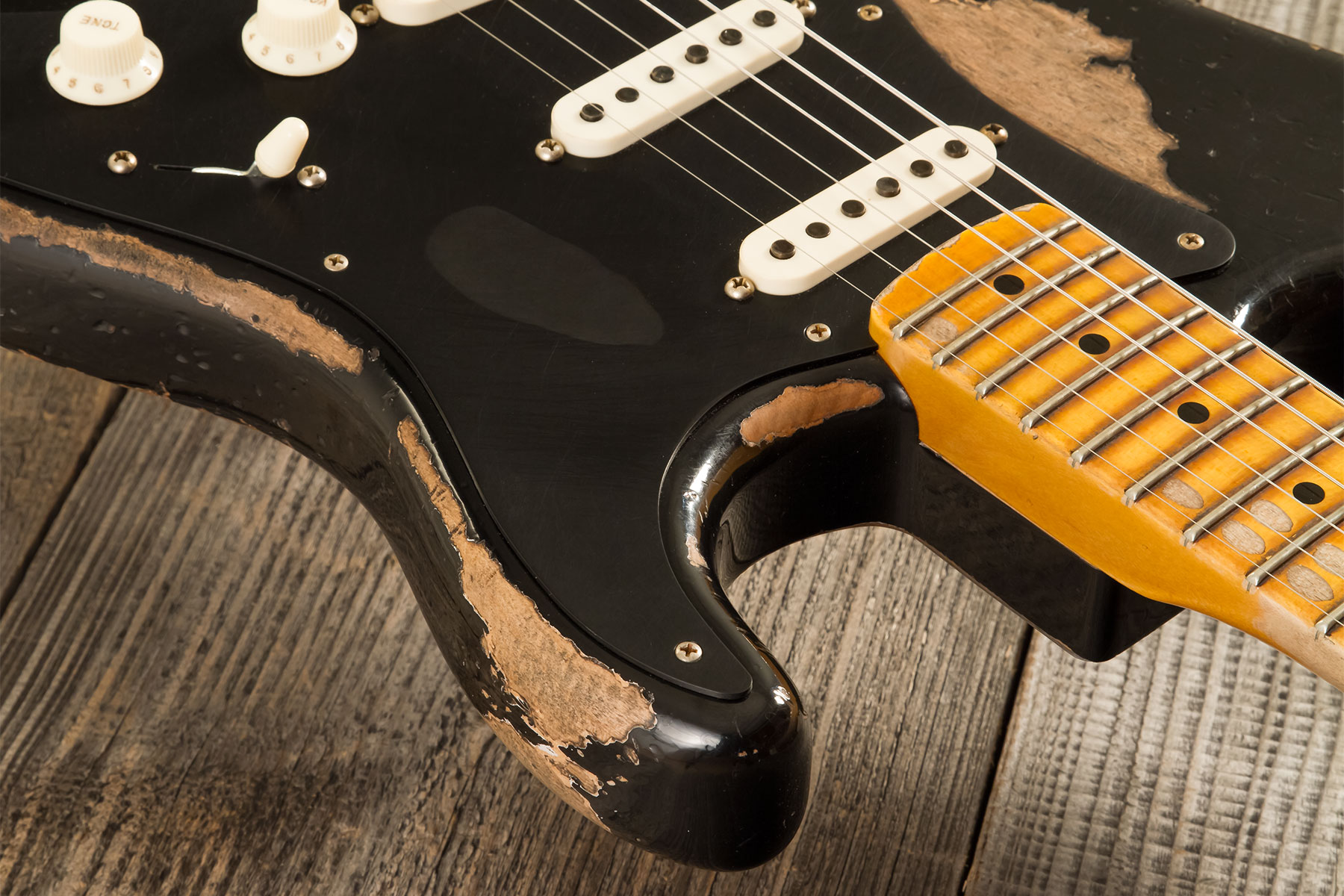 Fender Custom Shop Strat Poblano 3s Trem Mn #cz579424 - Super Heavy Relic Black - Str shape electric guitar - Variation 7