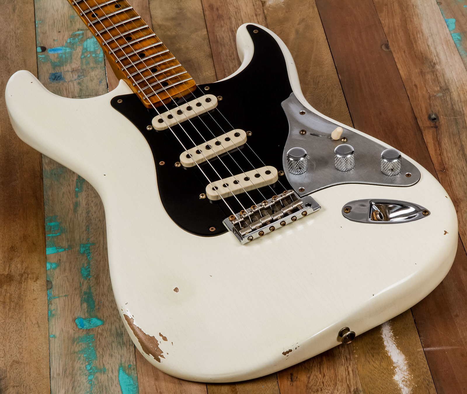 Fender Custom Shop Strat Poblano Ii 3s Trem Mn #cz555378 - Relic Olympic White - Str shape electric guitar - Variation 3