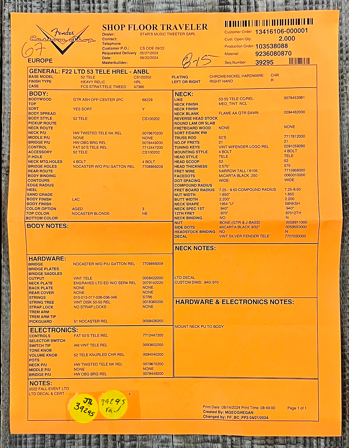 Fender Custom Shop Tele 1953 2s Ht Mn #r126760 - Heavy Relic Nocaster Blonde - Tel shape electric guitar - Variation 14