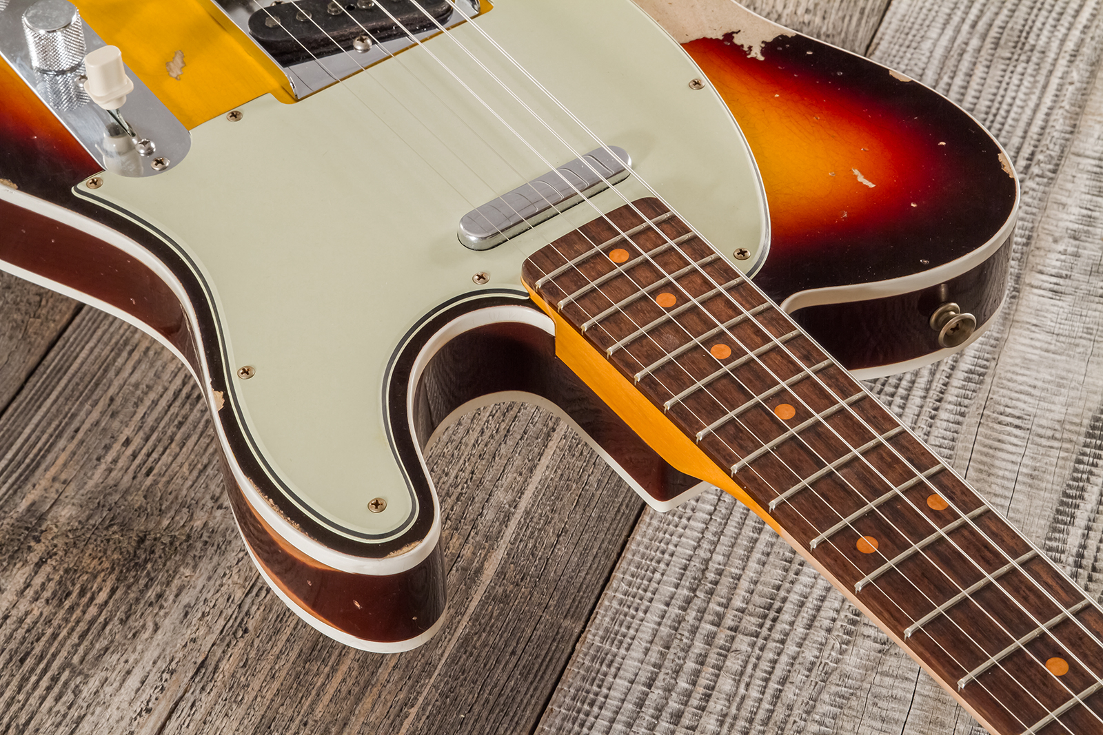 Fender Custom Shop Tele 1960 2s Ht Rw - Heavy Relic Chocolate 3-color Sunburst - Tel shape electric guitar - Variation 10
