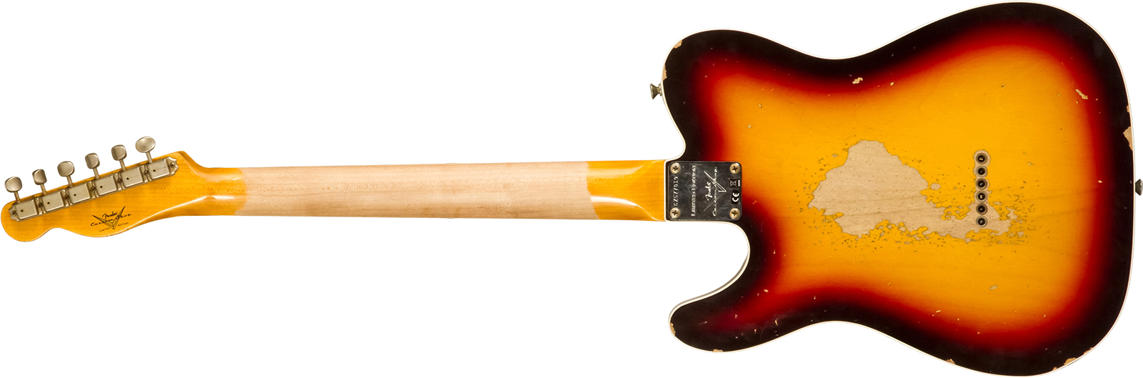 Fender Custom Shop Tele 1960 2s Ht Rw - Heavy Relic Chocolate 3-color Sunburst - Tel shape electric guitar - Variation 6