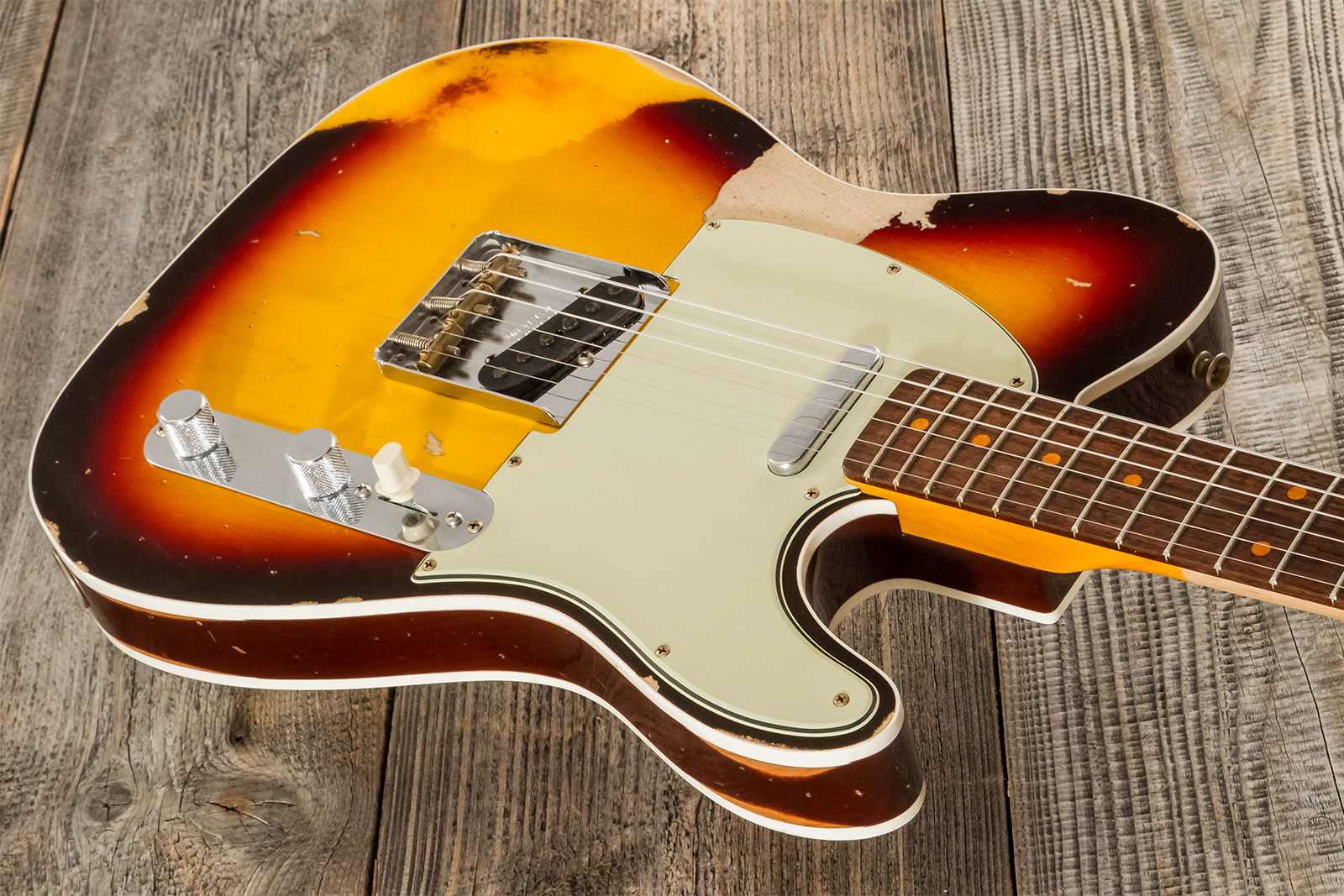 Fender Custom Shop Tele 1960 2s Ht Rw - Heavy Relic Chocolate 3-color Sunburst - Tel shape electric guitar - Variation 7