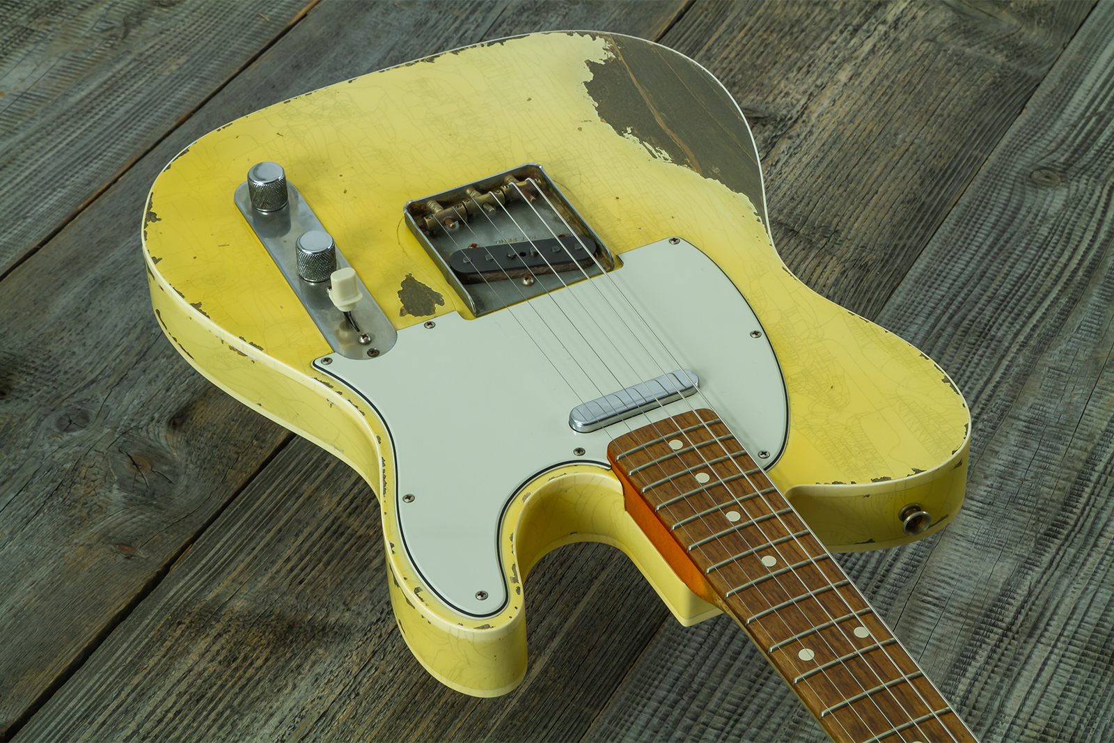 Fender Custom Shop Tele 1960 Custom Mb D.wilson 2s Ht Rw #cz547696 - Heavy Relic Aged Vintage White - Tel shape electric guitar - Variation 2