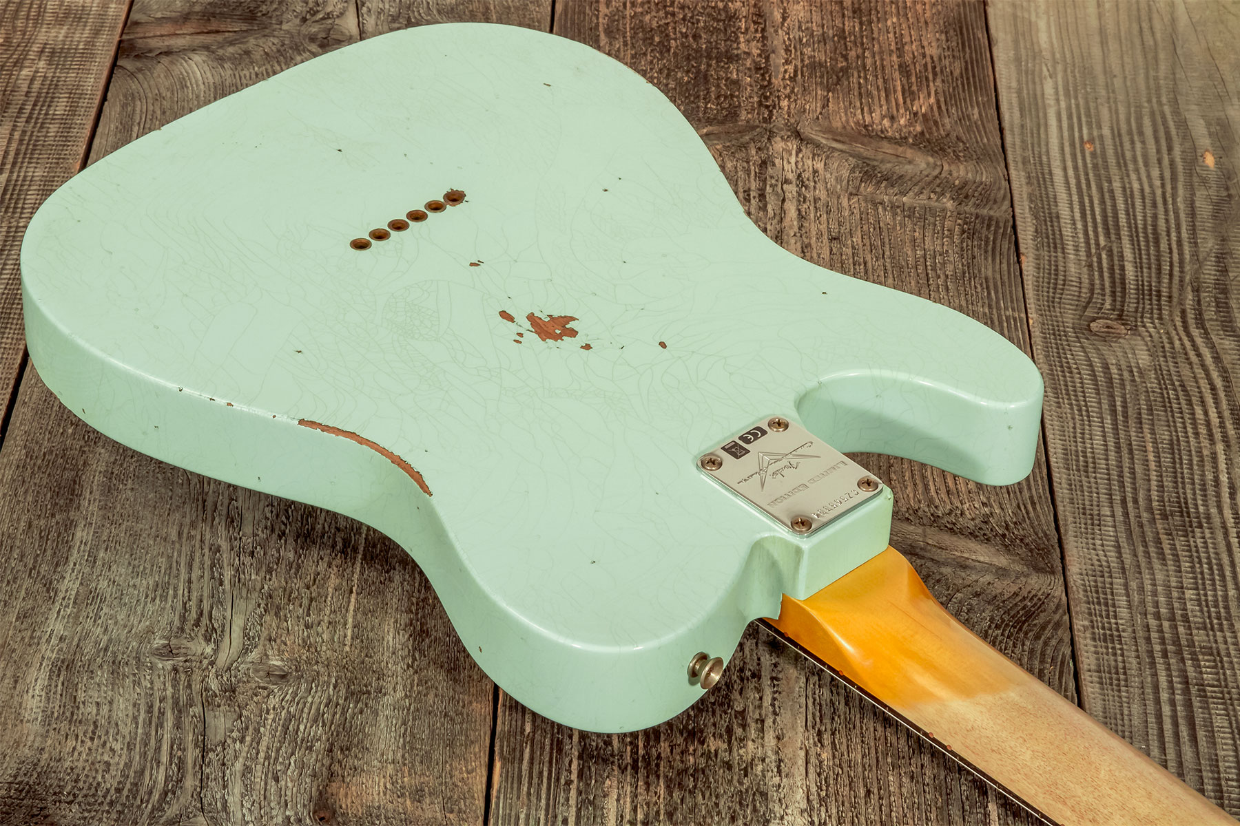 Fender Custom Shop Tele 1961 2s Ht Rw #cz565334 - Relic Faded Surf Green - Tel shape electric guitar - Variation 7