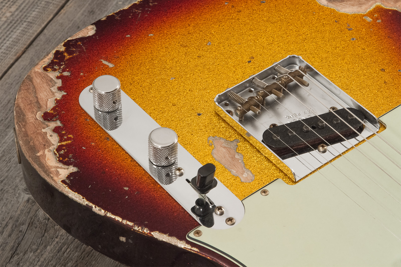 Fender Custom Shop Tele 1963 2s Ht Rw #r141275 - Heavy Relic Sparkle 3-color Sunburst - Tel shape electric guitar - Variation 5