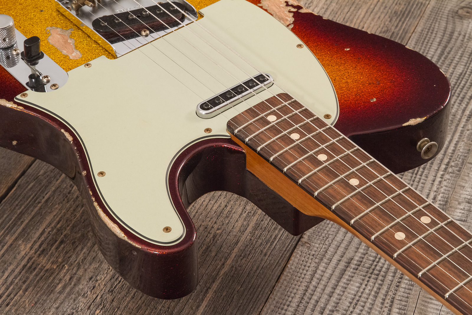 Fender Custom Shop Tele 1963 2s Ht Rw #r141275 - Heavy Relic Sparkle 3-color Sunburst - Tel shape electric guitar - Variation 6